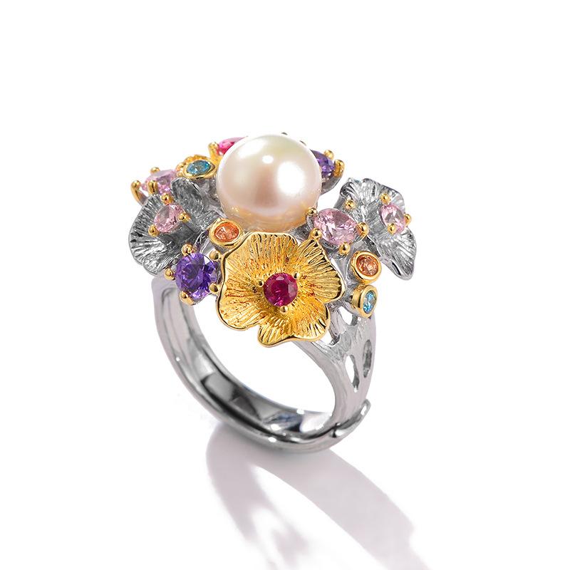 Cluster Rings UNICE Natural Freshwater Pearls For Women Anniversary Gift Vintage 925 Sterling Silver Flower Resizable Fine Jewelry-image-710770572