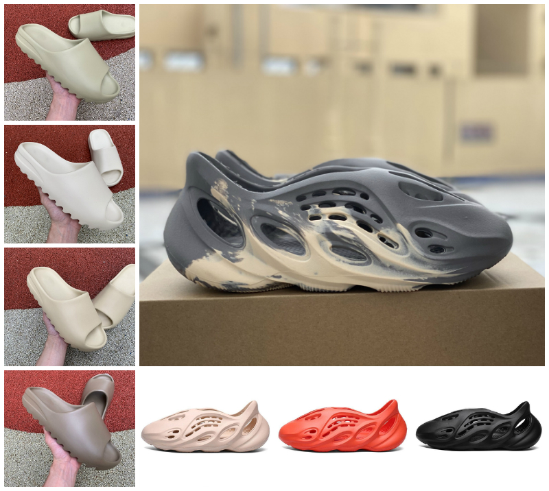 

2021 Foam Runner Sandal Slipper Moon Gray Cream Clay Enflame Orange Black White Slide Bone Resin Desert Sand Men Women Fashion Slides Sandals Shoes, Box