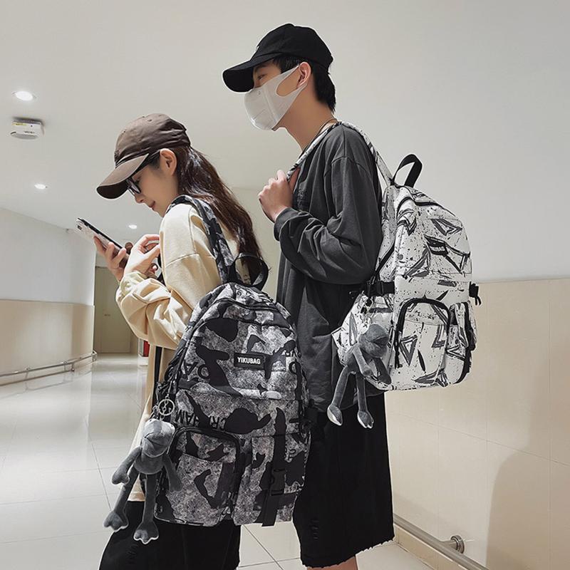 

School Bags Street Trend Cool Men And Women Letter Shoulder Bag Personality Large-capacity Hand Towel Pendant Student