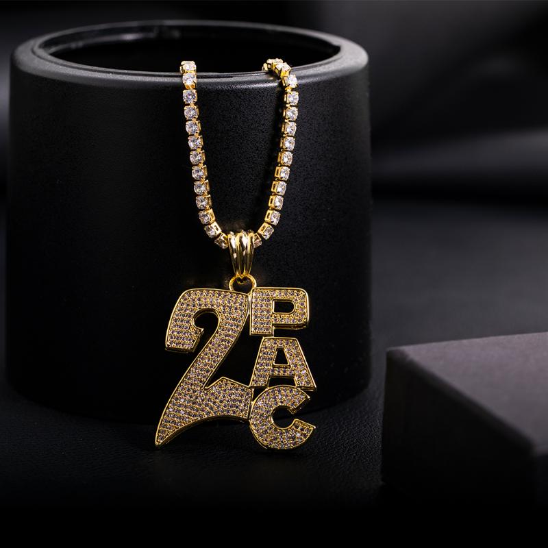 

Pendant Necklaces Good Quality Genuine Gold Color Preservation By Electroplating 2PAC Necklace Star Jewelry Men Hip Hop Link Chain Ou