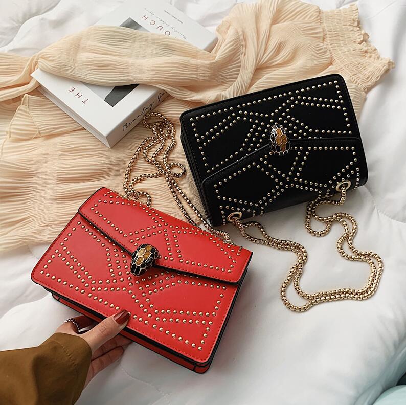 

Factory wholesale women handbag personalized rivet chain bag street trend leather messenger bags fashionable foreign rivets shoulder handbags