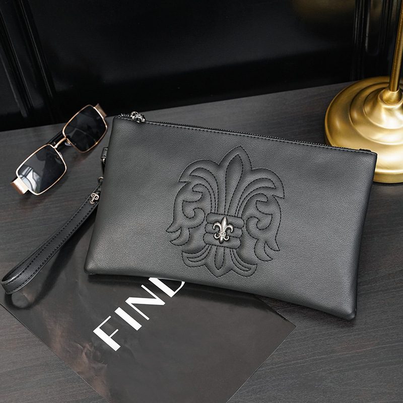 

Wholesale factory mens leather wallets horizontal large capacity business clutch bags simple joker black storage wallet street personality rivet men envelope bag, Black 3215