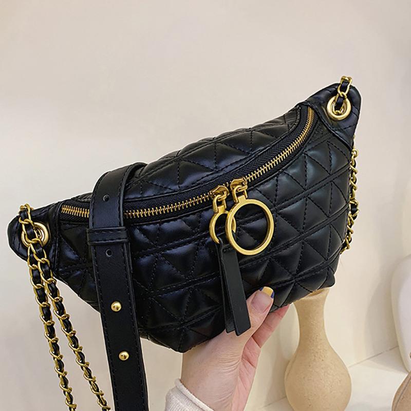 

Chain Fanny Pack Banana Waist Bag Brand Designer Belt Women Lattic Leather Belly Chest Sac Femme #AF Bags