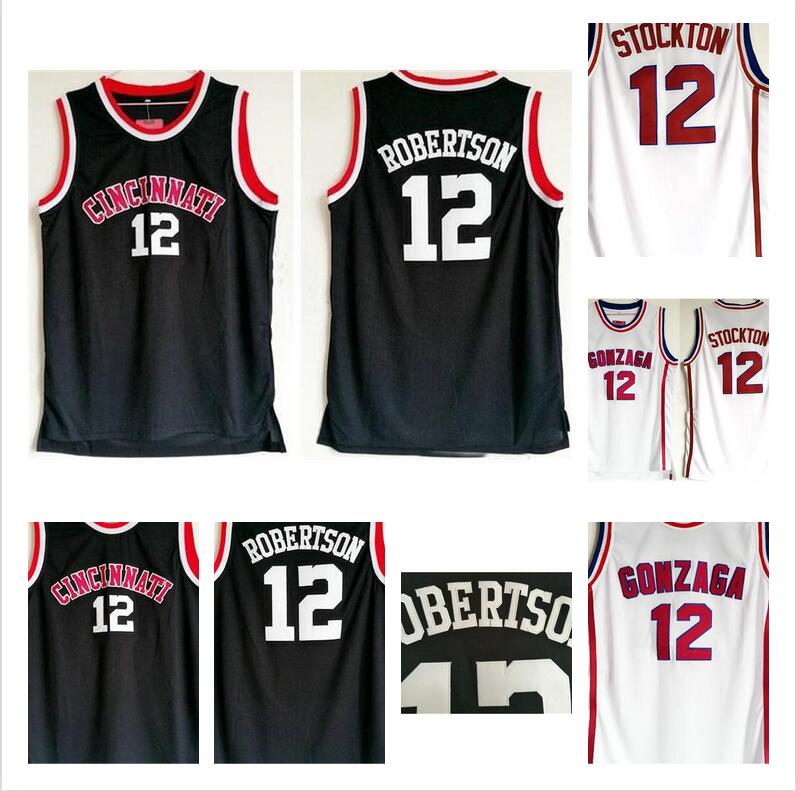 

NCAA Gonzaga Bulldogs College John 12 Stockton White Basketball Jersey Cincinnati Bearcats Oscar 12 Robertson Vintage Black Stitched Jerseys