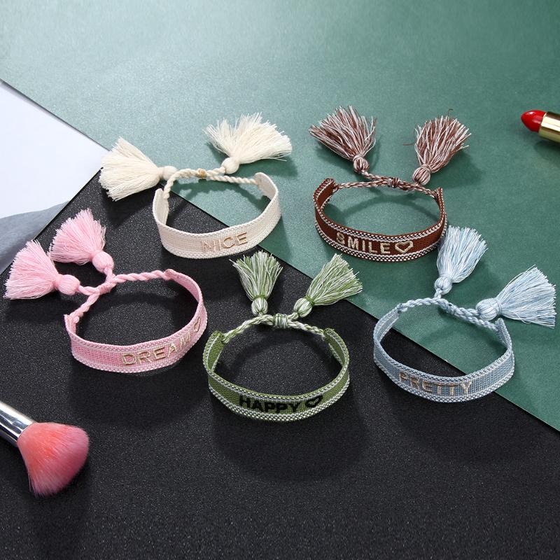 

Charm Bracelets Embroidery Woven Tassel For Women Braided Handmade Adjustable Bracelet Friendship Wristband Girl Jewelry Holiday Gift