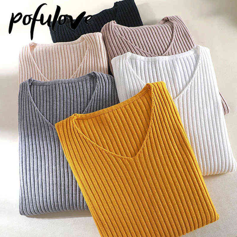 

Women's Sweater 2021 New V-neck Solid Color Autumn and Winter Pullover Fashion Women's Knitwear Slim Cheap Trending Sweater Y1110, Yellow