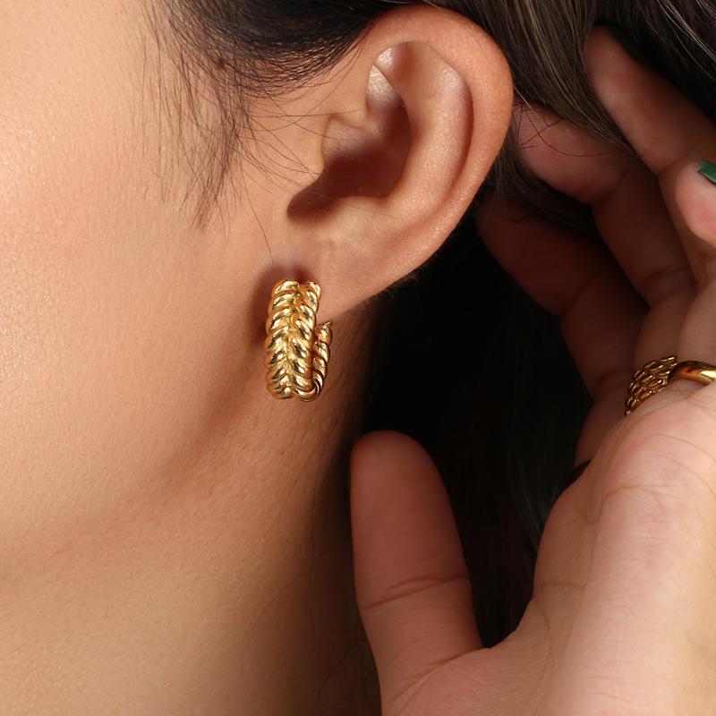 

Dangle & Chandelier Vintage Golden Minimalist Jewelry For Women Wheat Pattern C Shape Hoop Earrings 18k Gold Plated Hoops Party Daily Wearin, Silver