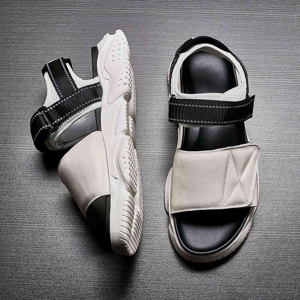 

Slippers Leather sandals men's trend summer outdoor leisure non slip thick soled high permeable beach shoes OWCI, 1# shoe box