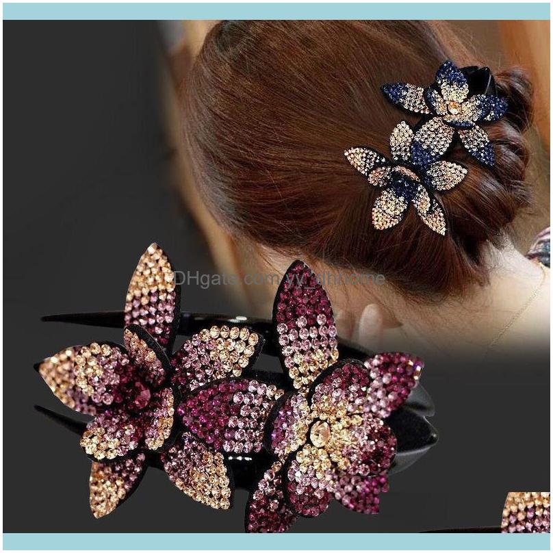 

Jewelry Jewelryrhinestone Double Flower Hair Clip Crystal Peals Combs Female Elegant Hairgrip Handmade Fashion Aessories Clips & Barrettes D