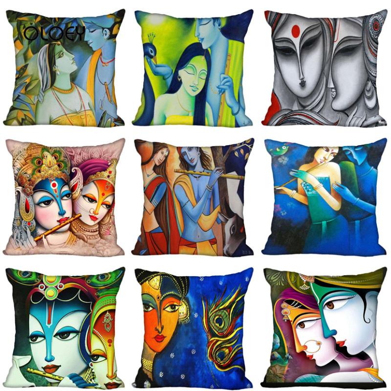 

Canvas Painting Square Polyester Cushion Cover Home Bedroom El Car Decoration Wedding Personality Gift 45x45cm. Cushion/Decorative Pillow