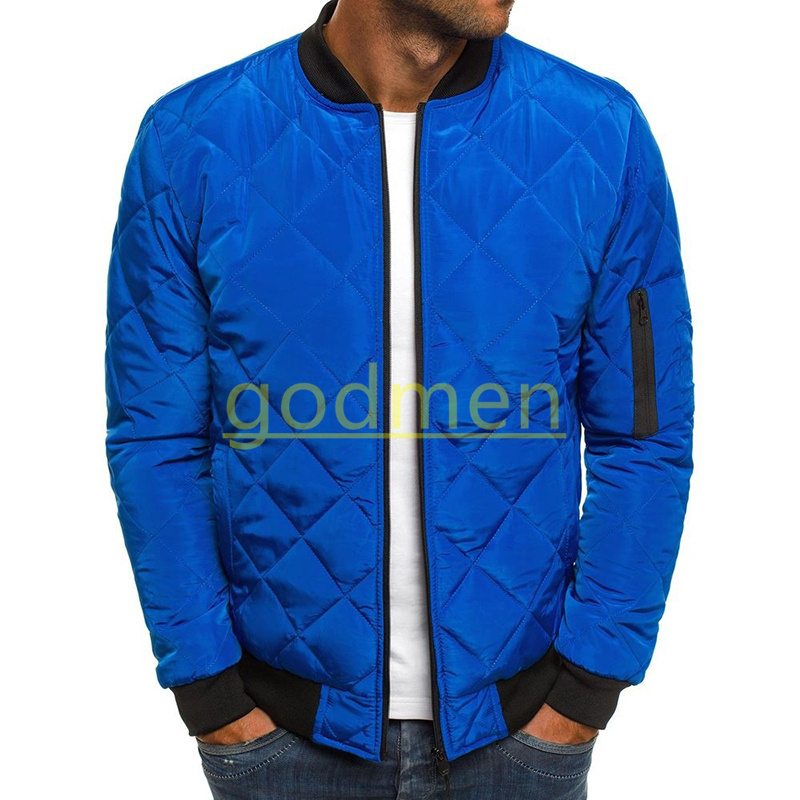 

Fashion Mens Jacket High Quality Outwear Zipper Clothes Diamond Stitched Thickened Stand-Collar Cotton Coat S-3XL, Navy blue
