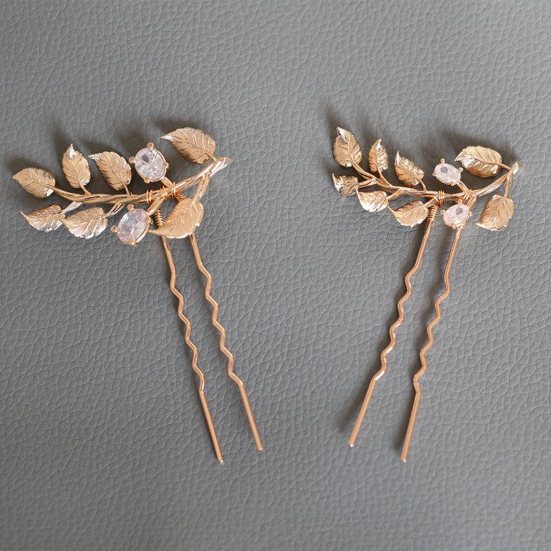 

Hair Clips & Barrettes Exquisite Vintage Leaf Bridal Hairpin Zircon Wedding Accessories Jewelry, Golden;silver