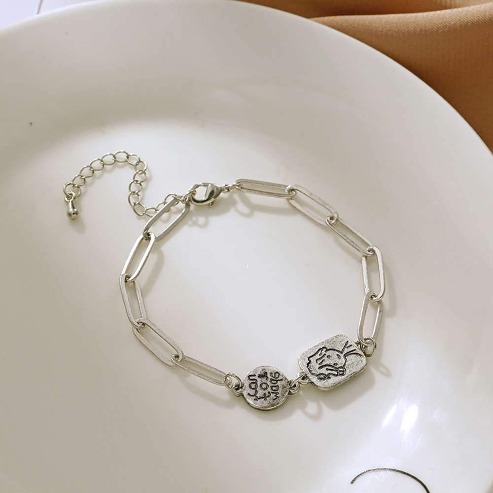 

Hand catenary Temperament simple little boy personality hip hop alphabet cute cartoon Adjustable Bracelet c294, Golden;silver