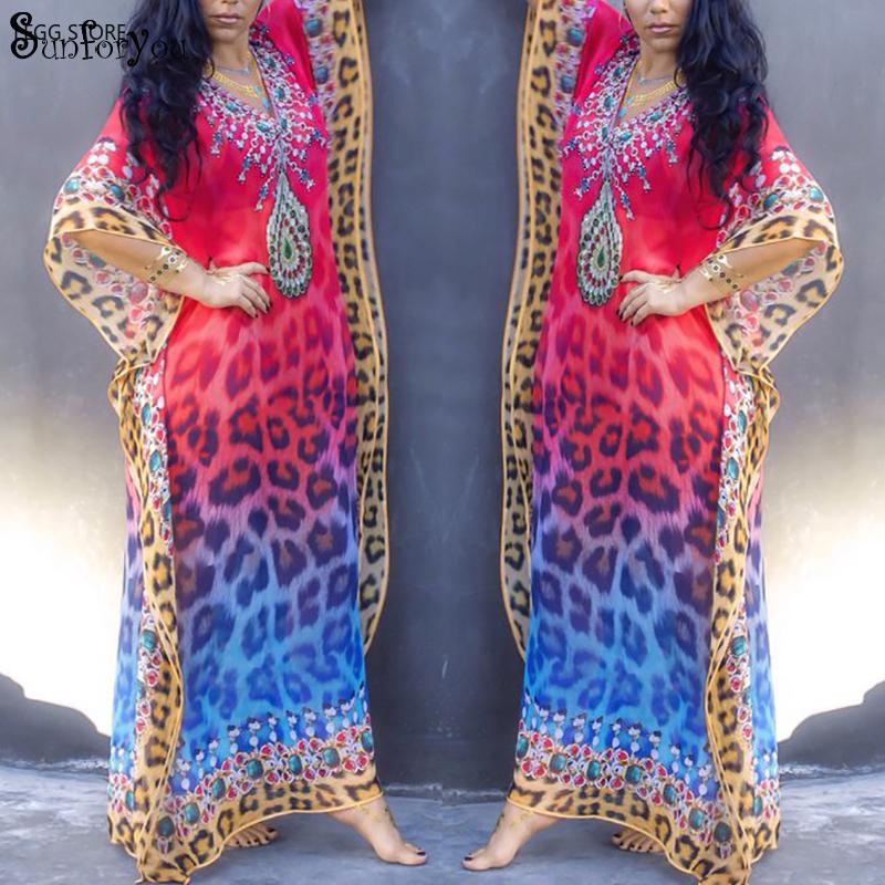

Women's Swimwear Plus Size Summer Beach Cover Up Maxi Dress Pareo De Plage Women 2021 Bikini Print Long Coverups Sarong Tunic, As photo