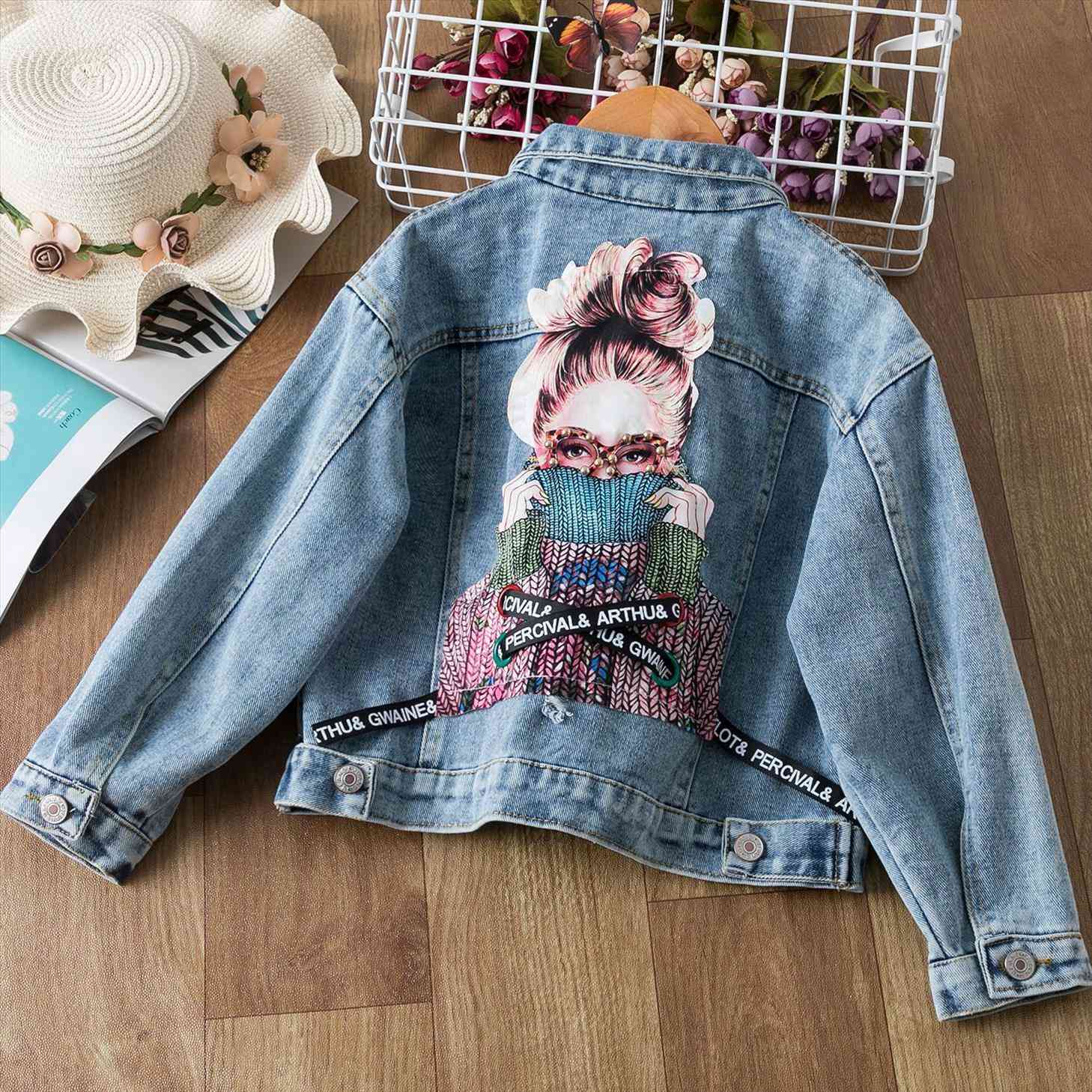 

spring and autumn childrens denim jacket teens 3 10 year old girls loose casual clothes fashion cozy buttons coat girl, Blue;gray