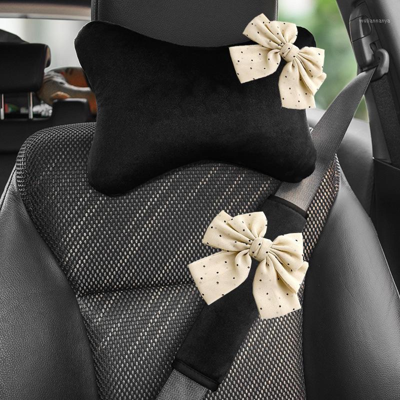 

Seat Cushions Retro Dot Bowknot Universal Car Headrest Neck Pillow Support Soft Plush Auto Seatbelt Cover Interior Accessories