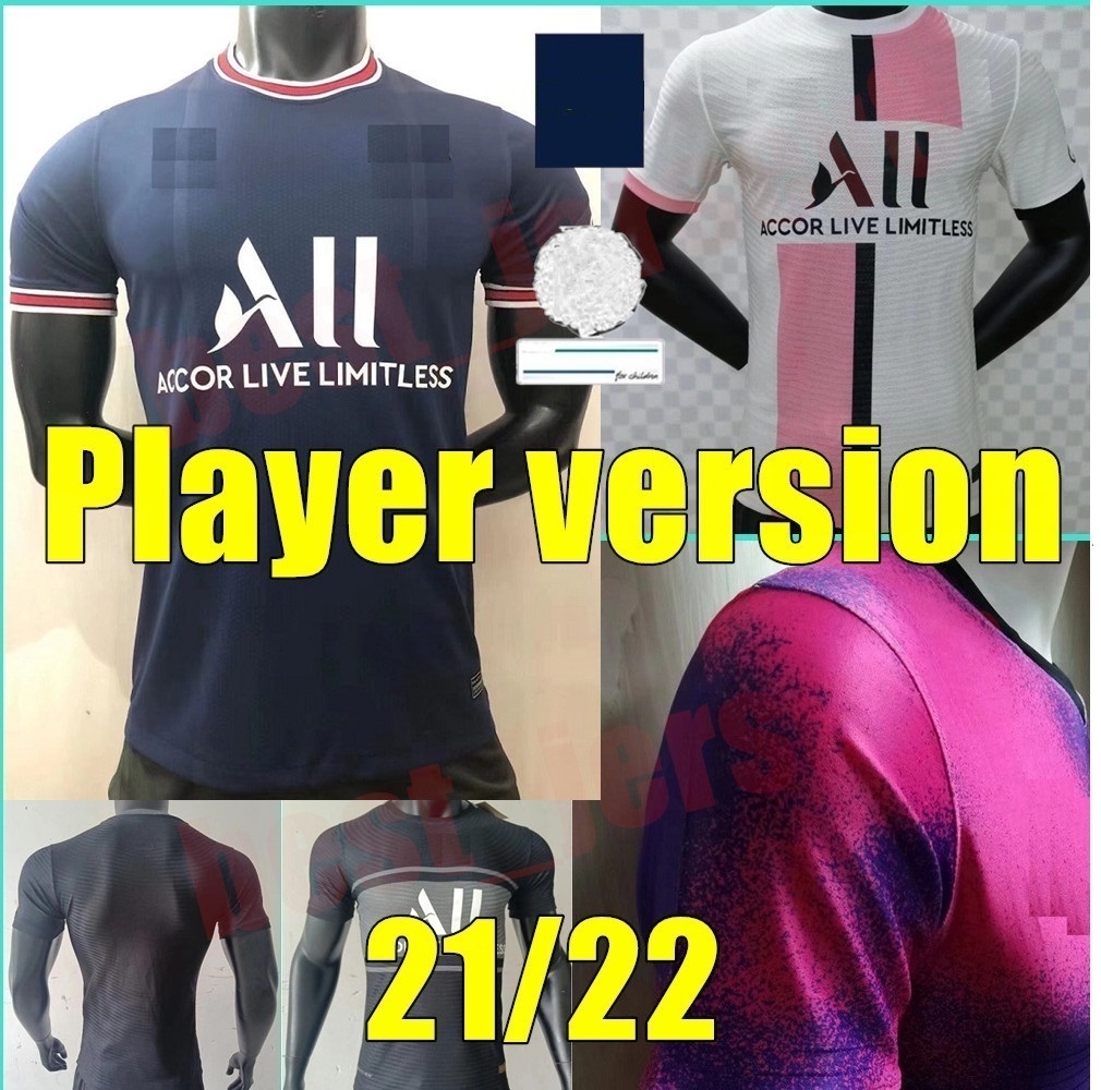 

22 Player version adult soccer Jerseys PsGs Maillots football 2021 2022 SERGIO RAMOS MBAPPE ICARDI shirt JR Men kit sets maillot de foot, Black;yellow