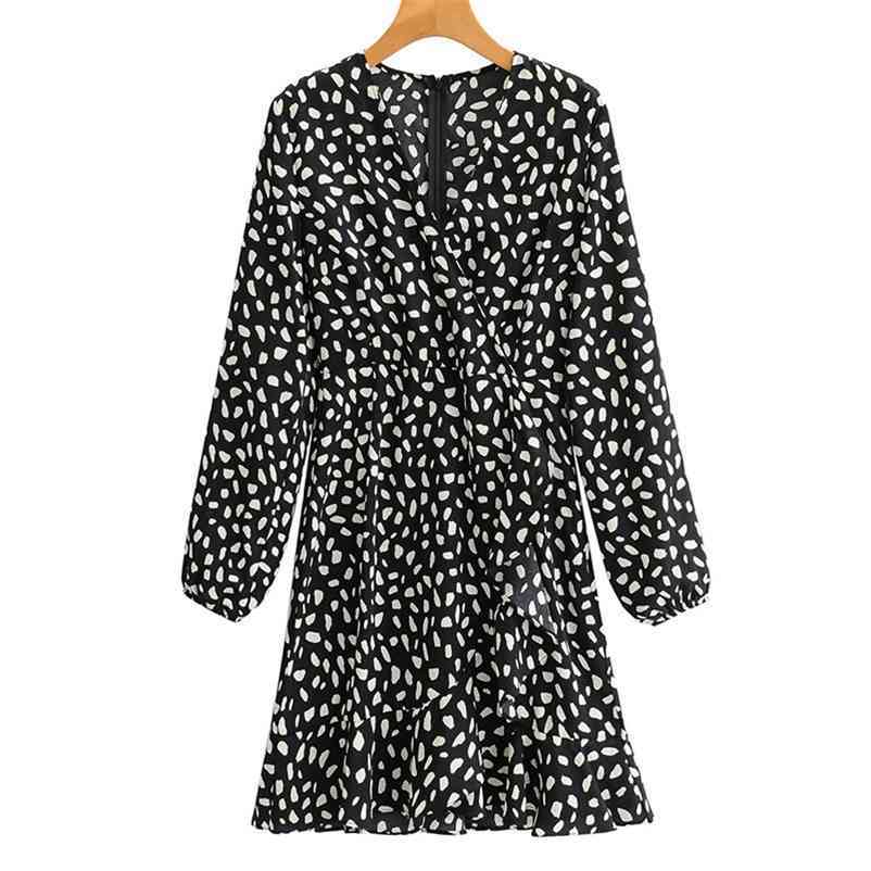 

Summer Women MiniDress Ladies' V-neck Long Sleeve Printed Dresses Female Streetwear 210524, Black