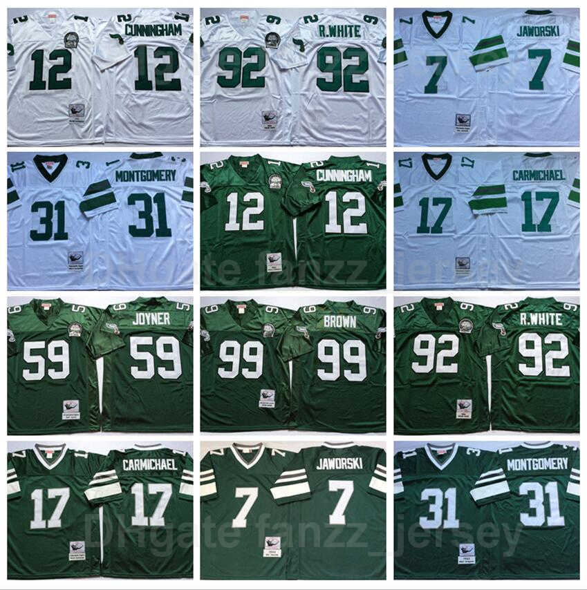 

NCAA Retro Football Vintage 12 Randall Cunningham Jersey 92 Reggie White 99 Jerome Borwn 31 Wilbert Montgomery 17 Harold Carmichael 7 Ron Jaworski, 7 green