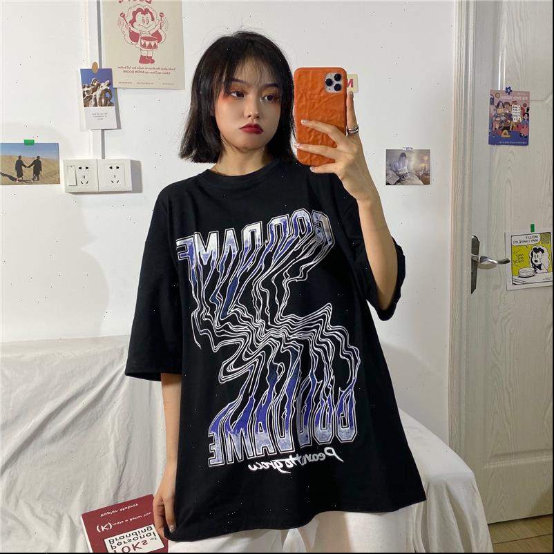 

vintage summer loose short women t shirts sleeved korea harajuku alphabet kawaii plus size girl hip hop streetwear tee, White