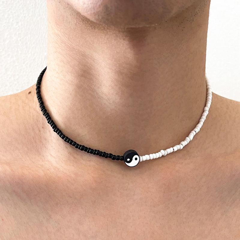 

Chokers Aprilwell One Piece Punk Tai Chi Beads Necklace For Men Splicing Color Kpop Streetwear Fashion Jewelry Female Gift Accessories