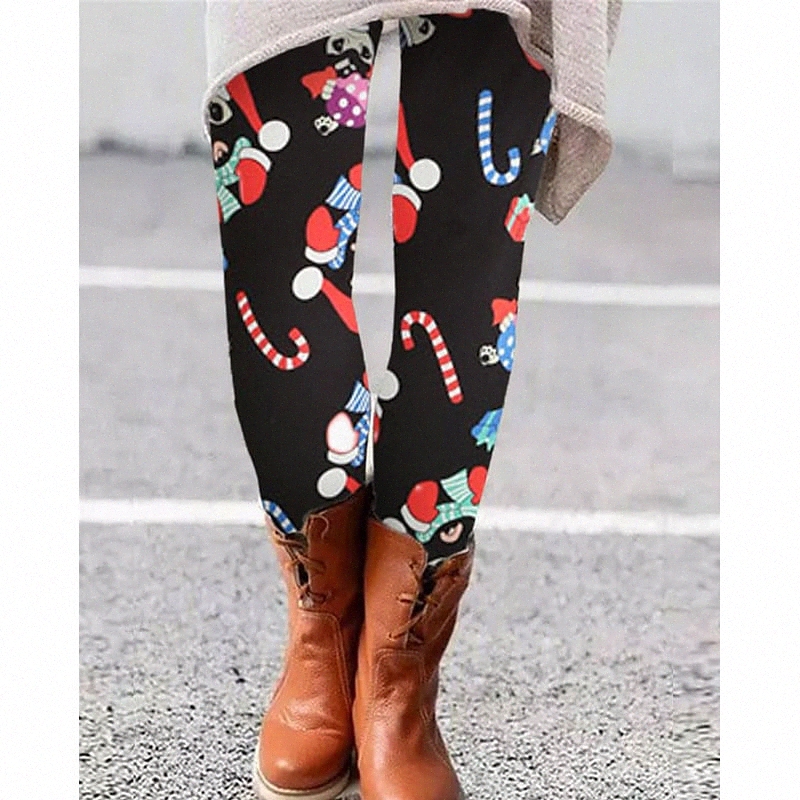 Women's Casual Tights Knitted Print Full Length Pants Christmas Gifts Casual Stretchy Christmas Soft Mid Waist Skinny Black / Red One-Size Y2gV