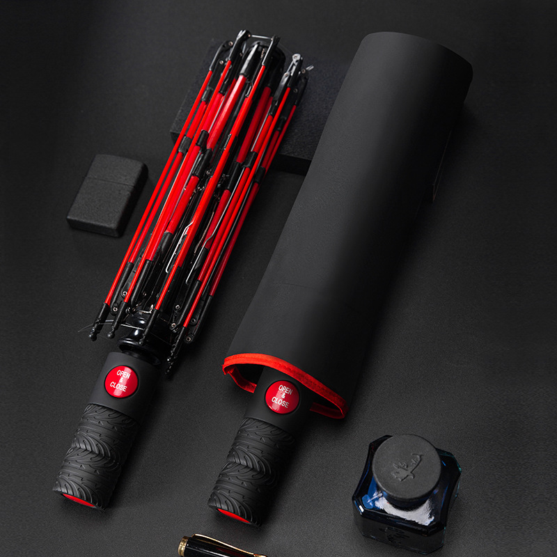 

Anti-storm sunshade ten-bone automatic umbrea three-fod red fiber skeeton automatic umbrea mens business sunny umbrea