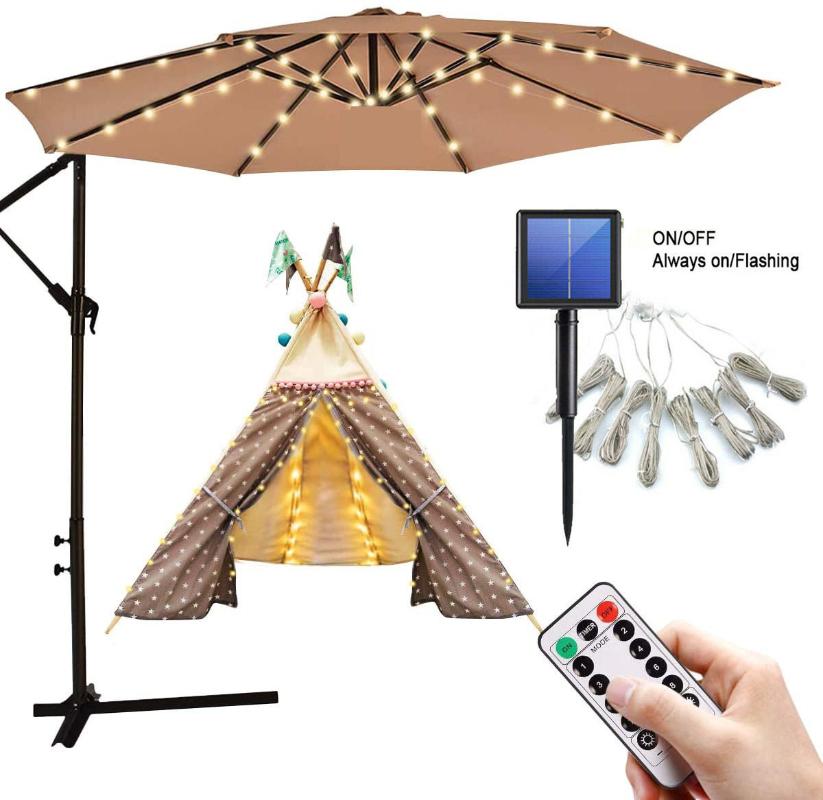 

Strings 104 LEDS Solar Umbrella Fairy Light Outdoor Garden Parasol String Tent Camping Beach Decoration Colorful Remote Control