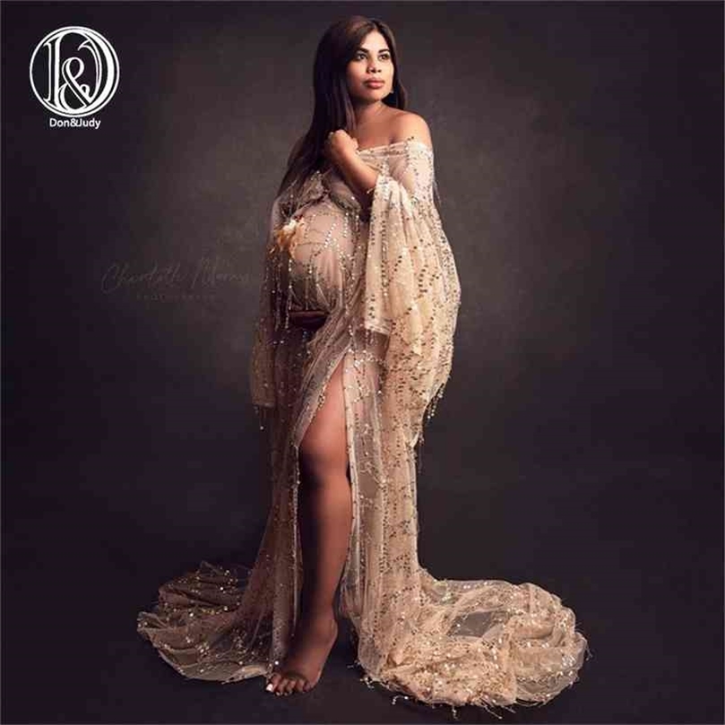 

Don&Judy Boho Sparkly Sequence Maternity or Non Dress for Po Shoot V-neck Party Evening Gown Shooting Prom Dresses 210922, Golden