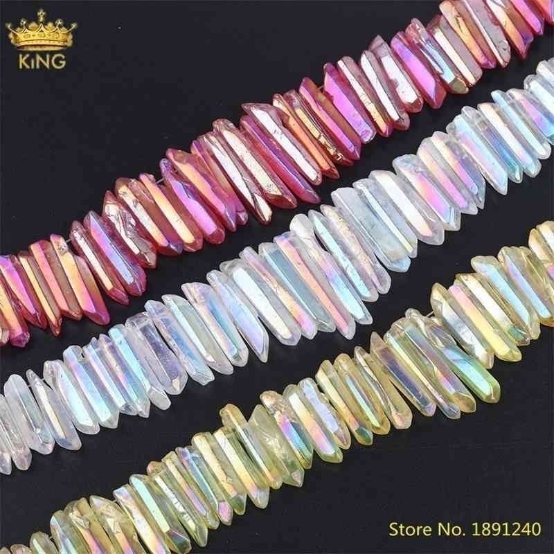 

Approx 51pcs/Strand Top Drilled Titanium Rainbow AB Quartz Crystal Graduated Point Loose Beads For DIY Jewelry Findings Making