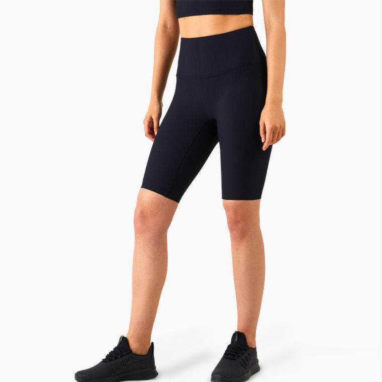 

lulu Women's Leggings threaded nude yoga pants high waist peach hips sports fitness five-point shorts, Black