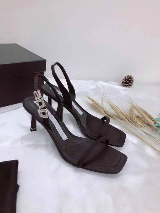 

European sexy women's fashion high-heeled sandals, crystal decoration, leather sole, quality 1:1, with box, size 34-39, Black