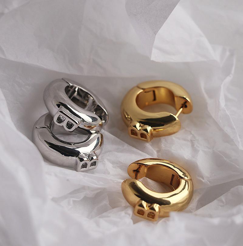 

Hoop & Huggie Gold Double Decker Protruding Leter B Earrings Small Chunky Wide Earring Hoops Statement Trendy Wedding For Women