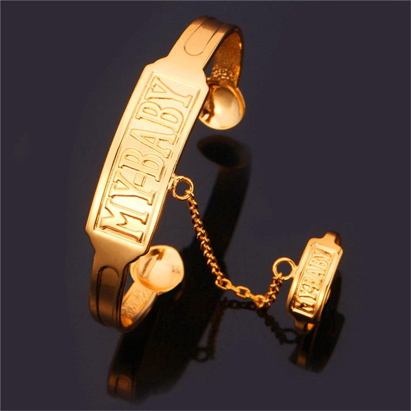 

Earrings & Necklace Kpop Gold Set Bracelet Connected Ring Letter MY Baby For Love Trendy Fashion Jewelry Brand Women Gift HR200, As pic