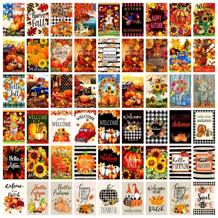 

Welcome fall 90style Autumn Garden Flag double faced linen Yard Banner Flags pumpkin thanksgiving flag Y2748