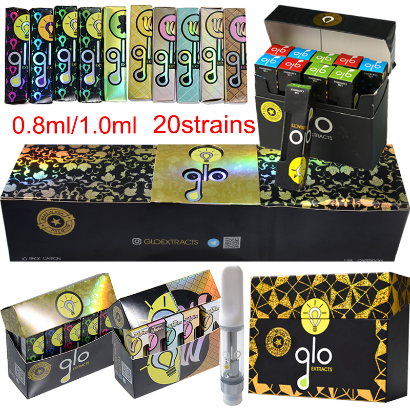 

GLO Extracts Vape Cartridges Packaging Holographic Newest Atomizers 0.8ml 1.0ml Carts Ceramic Coil Empty Vapes Pens Cartridge Thick Oil Vaporizer