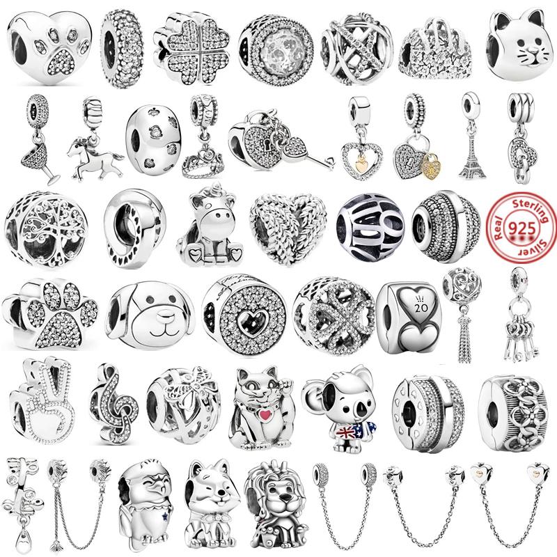 

Other 925 Sterling Silver Feather Safety Chain Crown Iron Tower Pendant Beads Fit Original Charms Bracelet DIY Women Jewelry