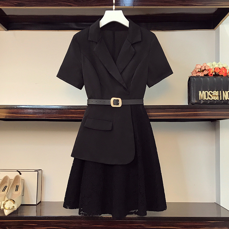 

Casual Dresses More office size ladies taped blazer summer gowns short sleeves slash waist high midi dress with women's belt robe 2MXP, 1# shoe box