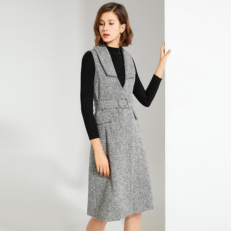 

Casual Dresses Zoulv 2021 Spring And Autumn Women' Vest Dress Lady Temperament Commuting Solid Color Deep V Sleeveless Waist Jacket, Grey