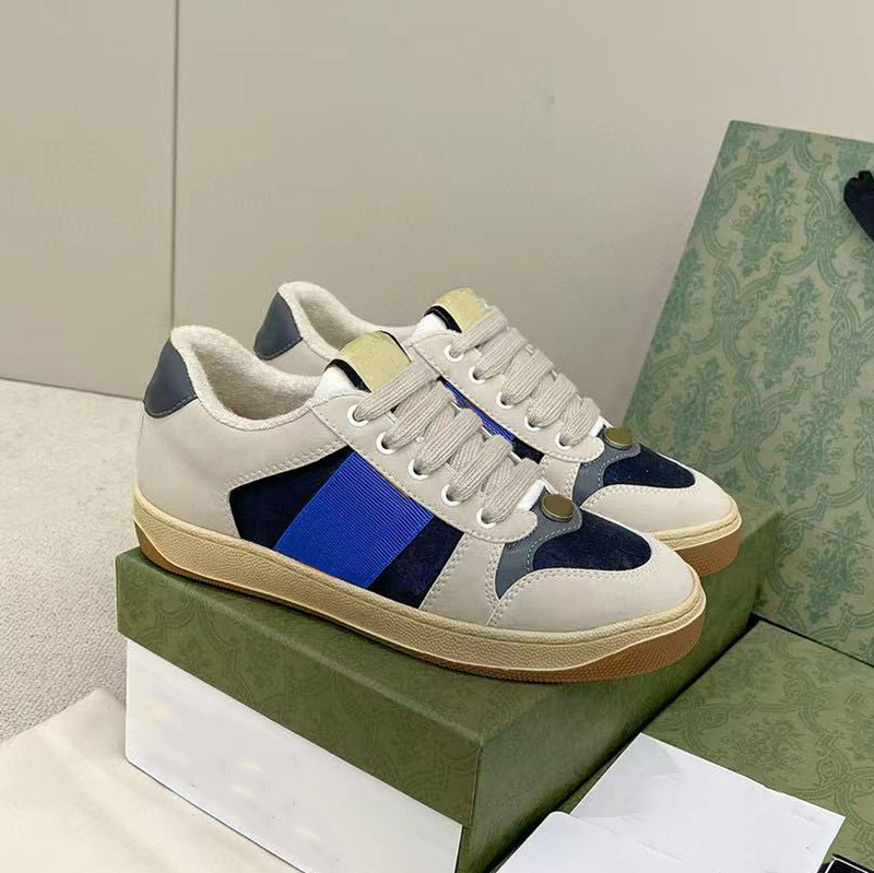 

Designer Men Dirty Sneakers shoes Women's Screener sneaker with Web Green Red Stripe Low Cut Leather Casual Sports trainers Outdoor runner Canvas shoe 35-45, Color 1