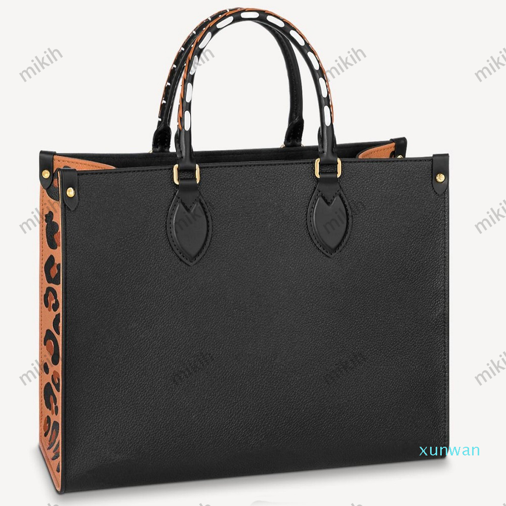

2022-Fashion womens bag outdoor shopping bags ladies bags classic logo embossed cheetah print design large capacity 35CM high quality handbag purse, Black