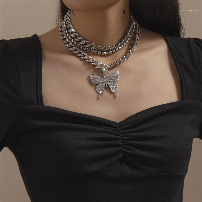 

Chains Hip-hop Hipster Claw Chain Full Of Drill Cuban Buckle Female Necklace Jewelry Exaggeration Atmosphere Diamond Butterfly