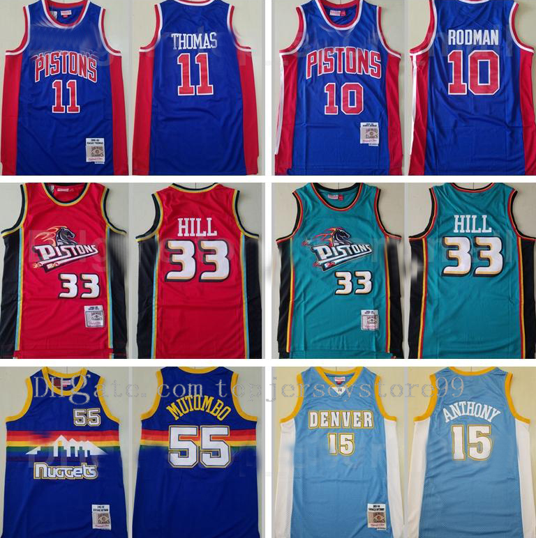 

Top 100% Stitched Isiah Thomas Jersey 11 Dennis Rodman 10 Grant Hill 33 Dikembe Mutombo 55 Carmelo Anthony 15 Mitchell and Ness Basketball, 10 blue