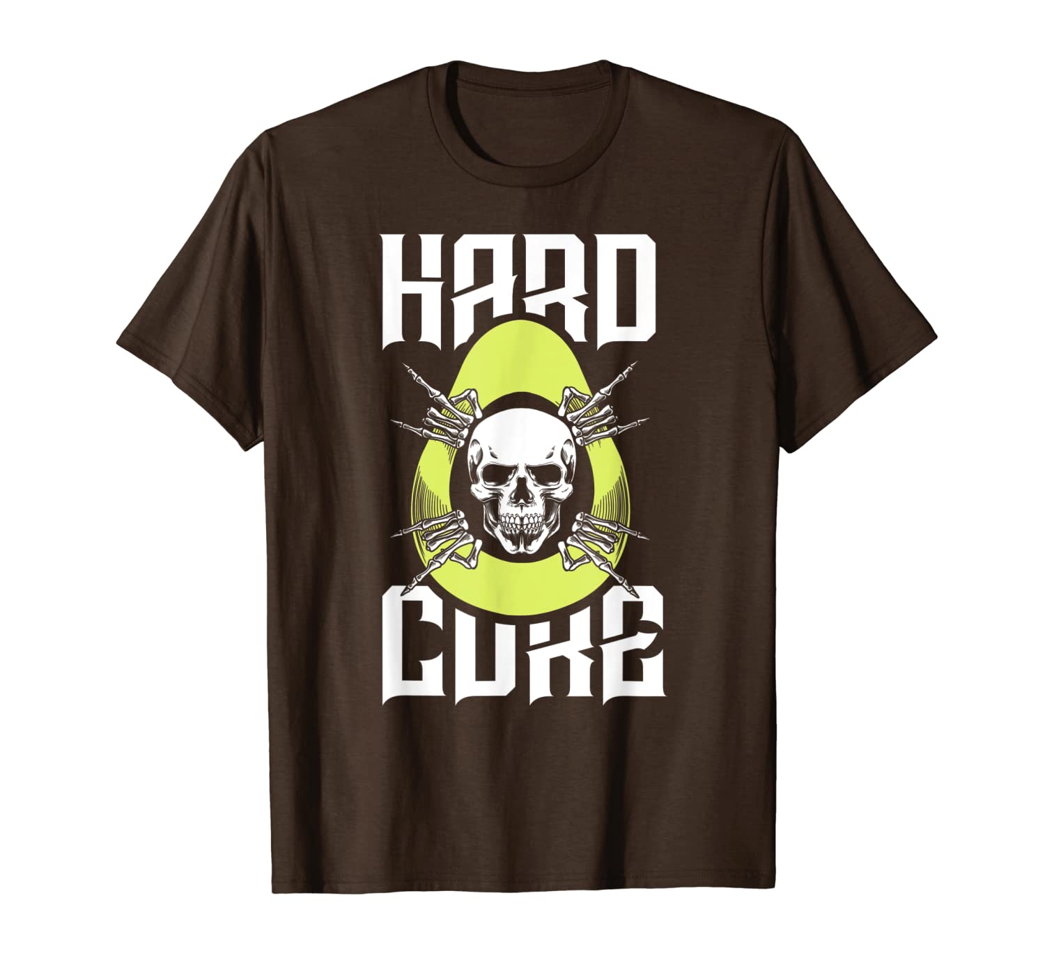 

hard core avocado skull vegan t-shirt sign of the horns, White;black