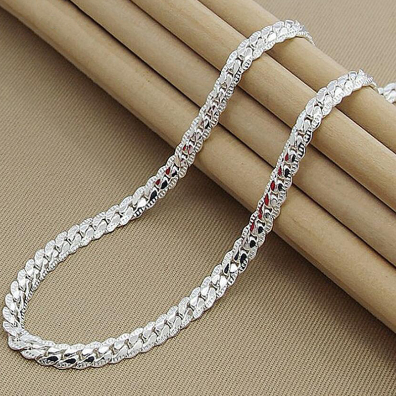 

925 Sterling Silver 6mm Full Sideways Necklace 18/20/24 Inch Chain For Woman Men Fashion Wedding Engagement Jewelry