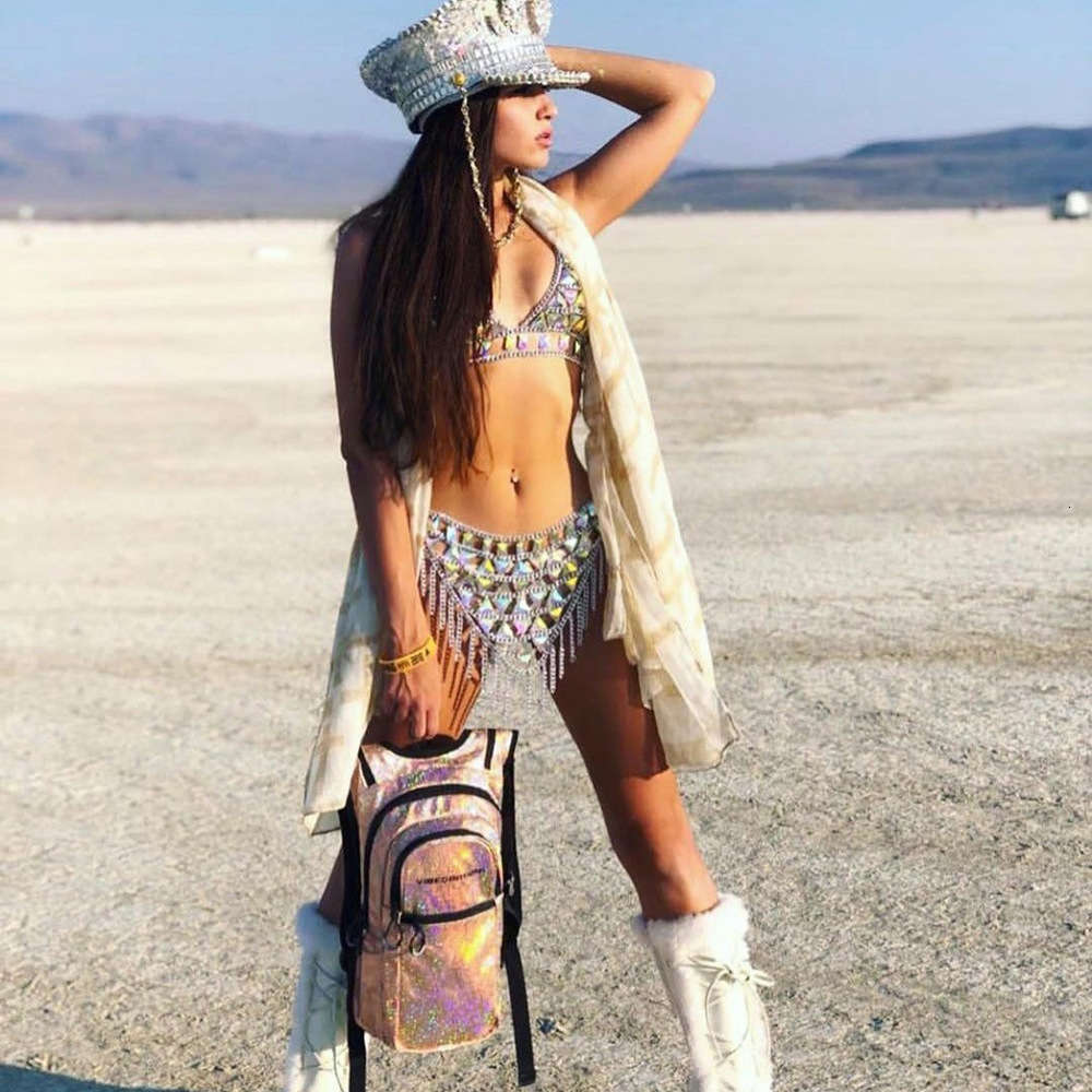 

New accessories sexy beach color matching open back bra body chain set multi-layer tassel waist chain, Black;white