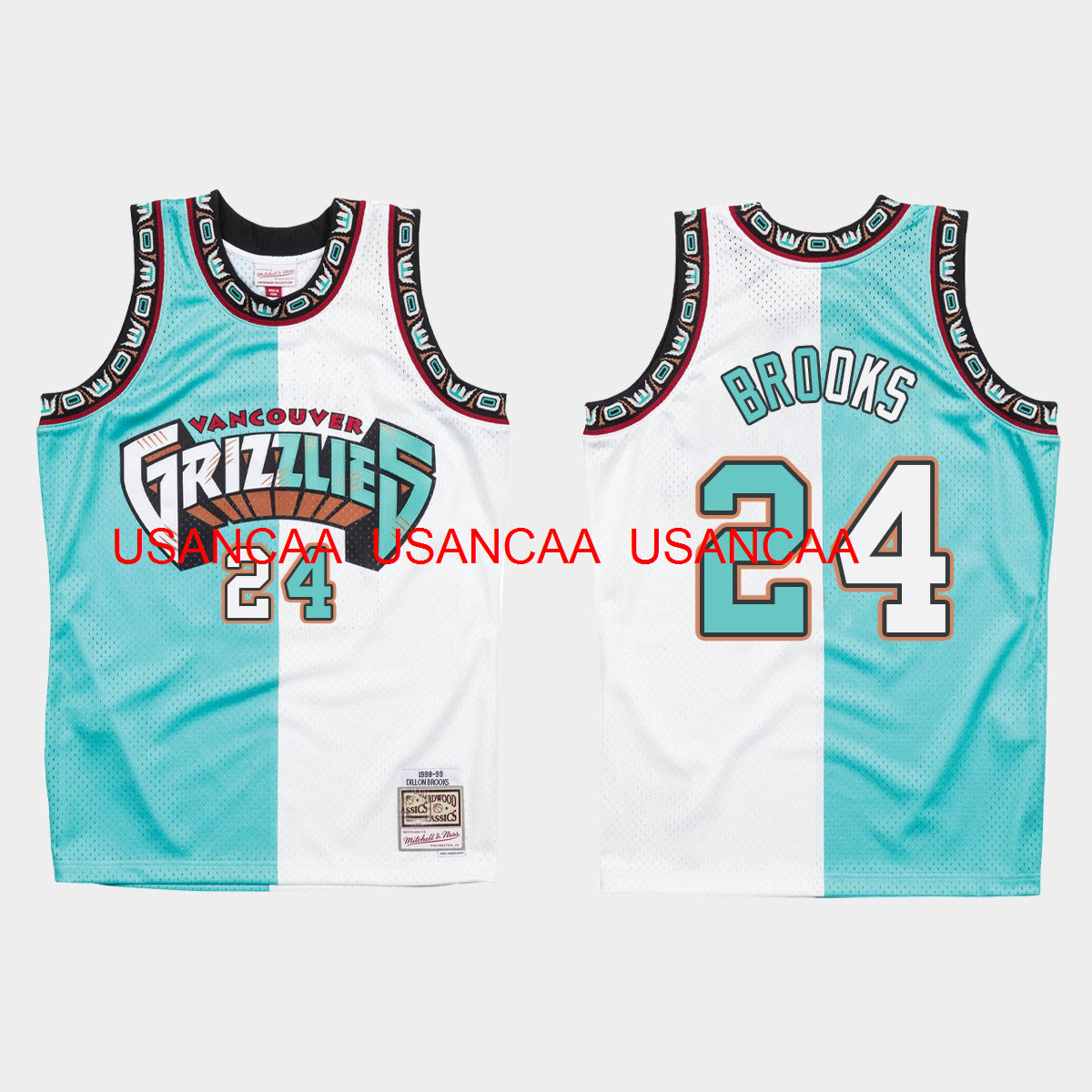 

Stitched Dillon Brooks #24 1998-99 Split White Teal Jersey Any name number, Custom any name number