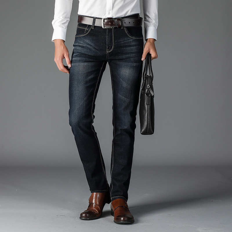 

Arrivals Spring Summer Straight Fit Loose Men Jeans Business Casual Stretch High Waist Casual Male Denim Cowboy Trouser 210518, Black blue