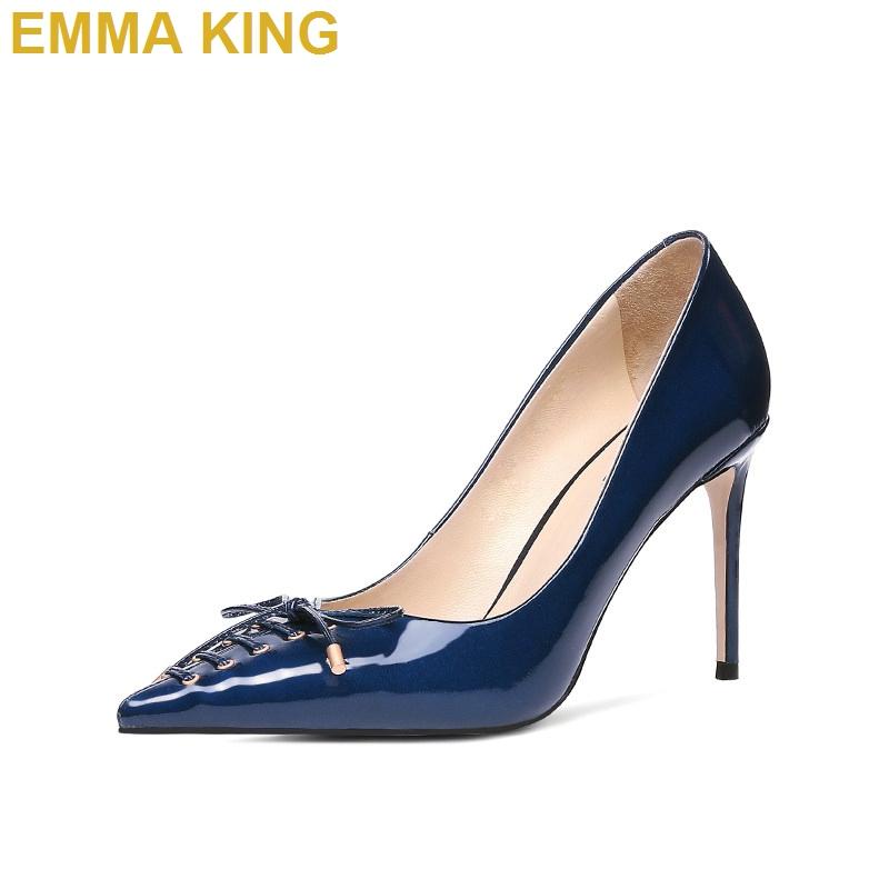 

Dress Shoes Fashion Navy Blue Heels Bowknot Pointed Toe High Women Stilettos Pumps Office Ladies Commuting Thin 10CM 12CM, Black