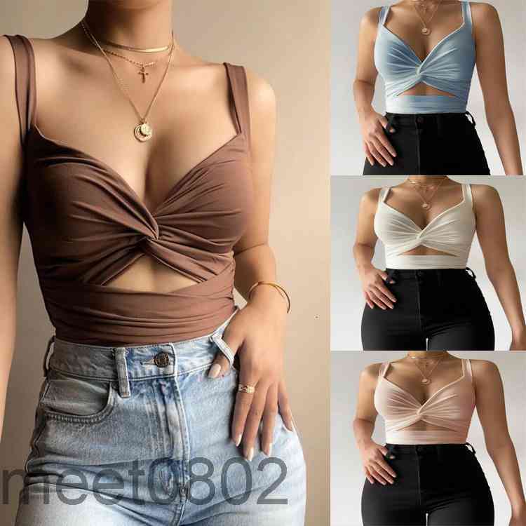 

Women's Tanks & Camis Designer leisure Sexy Hollow out Vest ins kink elastic tie tops 2021 summer Solid color V-neck open back short Slim sm, Mix or give list